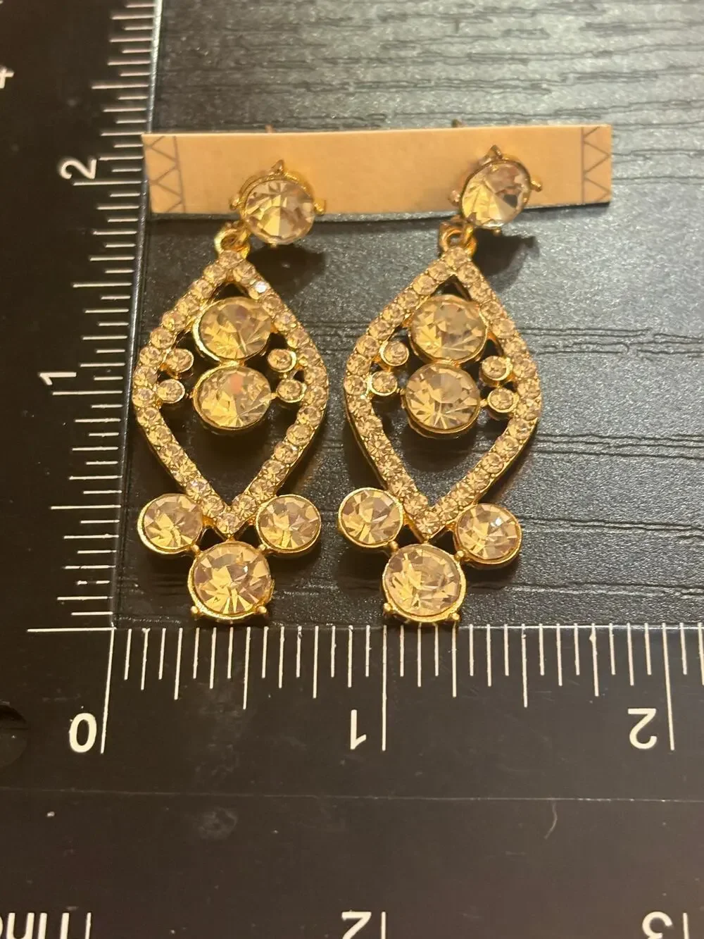 Vintage Rhinestone Chandelier Drop Earrings Gold Tone
